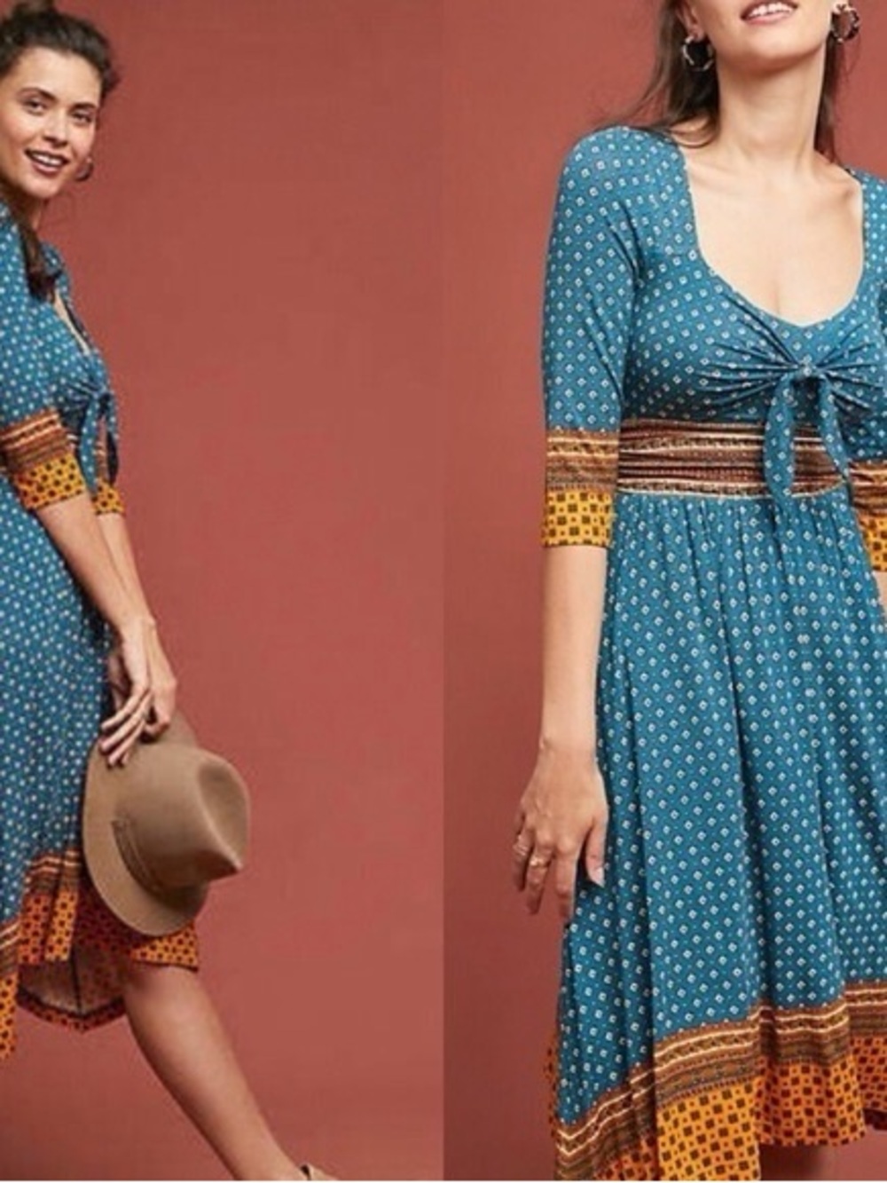 Anthropologie Maeve Beloved Tie Front Midi Dress Women’s XS Boho Indie Sleaze - Picture 2 of 11